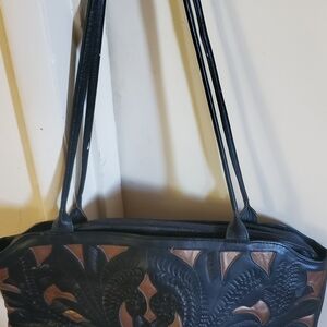 Black and Brown Leather Embossed Shoulder Bag